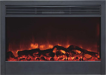 A closeup of our SD45" Electric Fireplace, featuring electric 'flame' technology. This is a two stage space heater (5,000 Btu's at High) that comes with a multi0function hand-held remote control. Inserts into a cabinet, a mantel or into the wall. Approximately 46" wide.