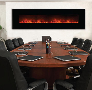 An electric fireplace that fits into corporate, commercial or residential settings