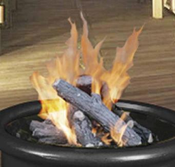 Gas logs shown in fireproof container.