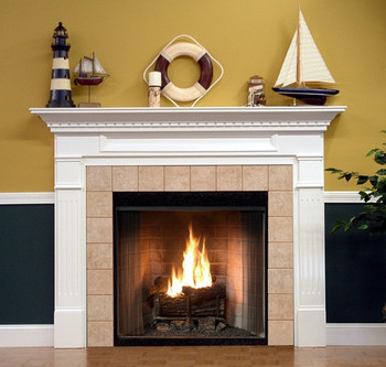 Mt Vernon fireplace mantel shown in semi gloss white.