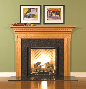 The Nashborough firpelace mantel adds character with offset legs.