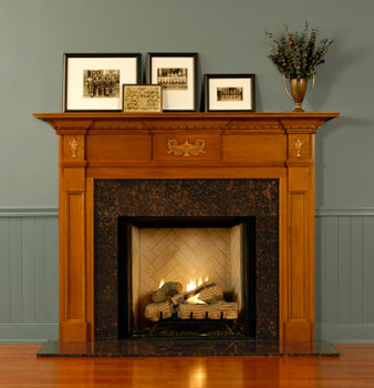The St Simon mantel has latern appliques on the header.