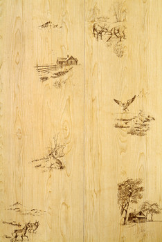 Closeup of some of the various outdoor scenes on the Hunters' paneling. (Enhanced color image for detail)