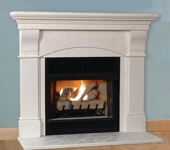 The Toscana Stone Mantel is lightweight and includes a hearth.  Two limestone color options