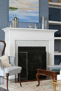 A Montecito cabinet mantel with a fireplace insert not recessed into a wall