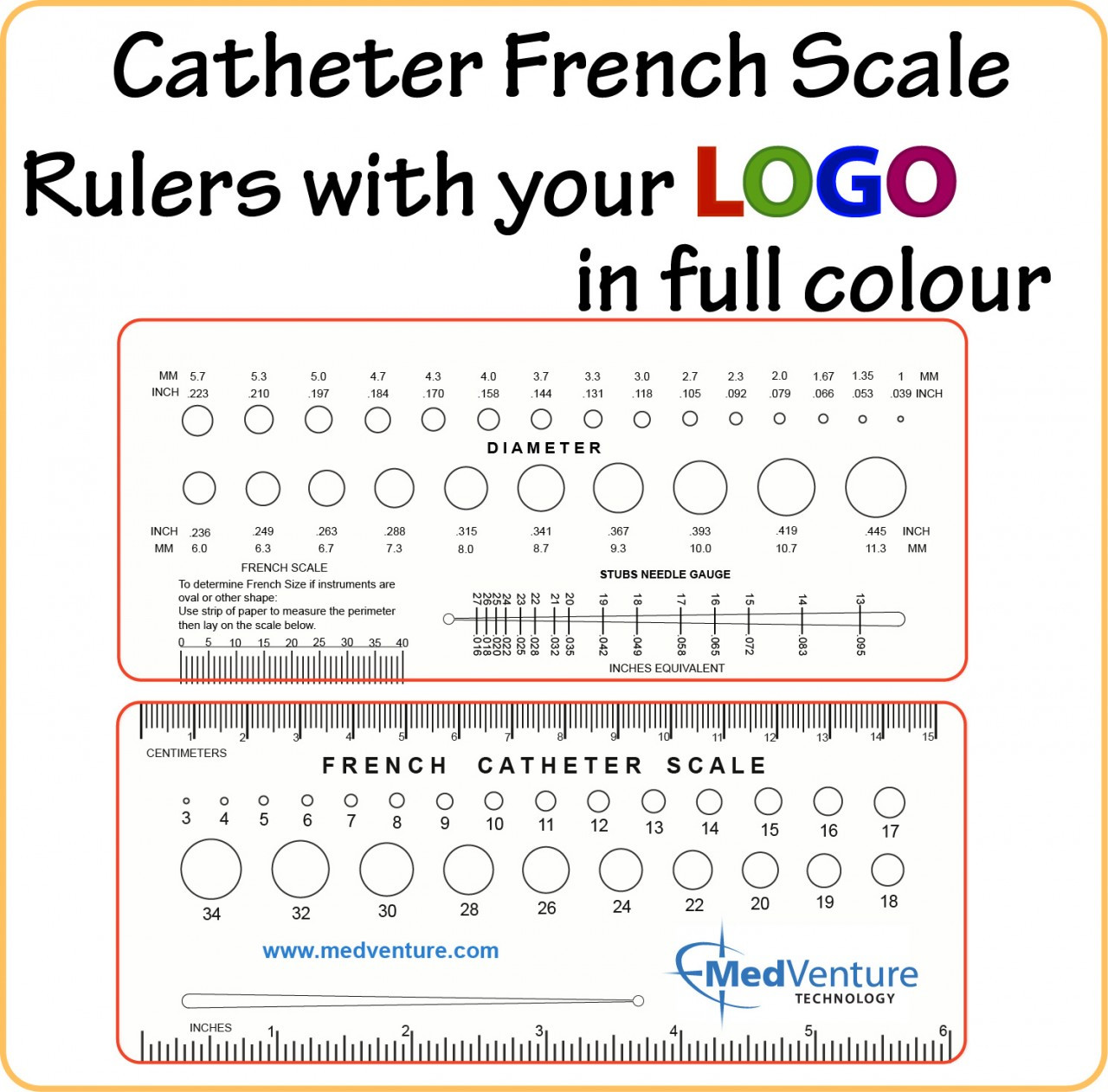 Customised Catheter French Scale made of White PVC with LOGO in Full