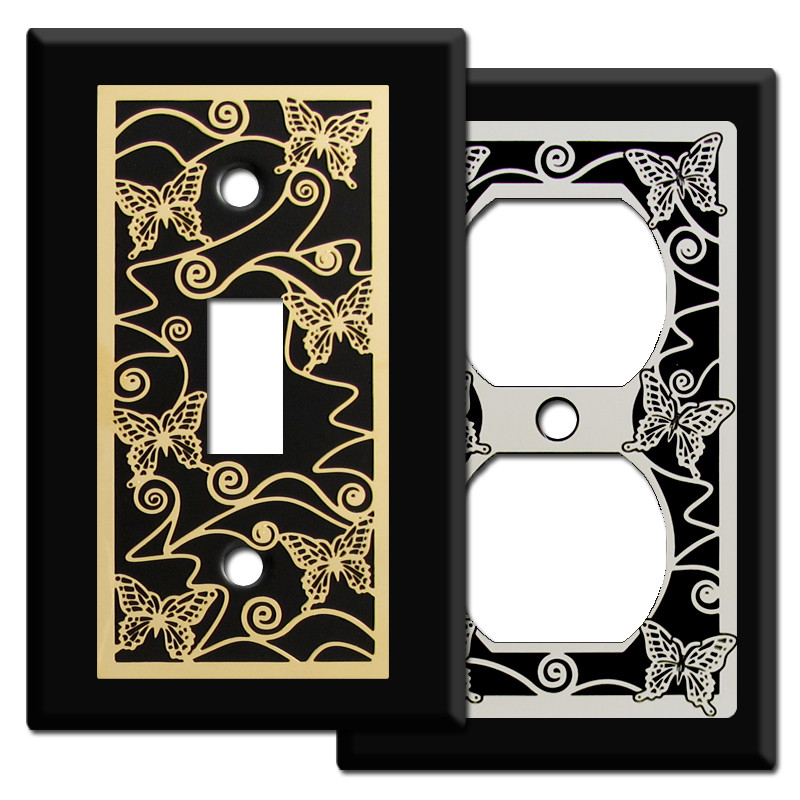 Butterfly Decorative Light Switchplates in Black Kyle Design