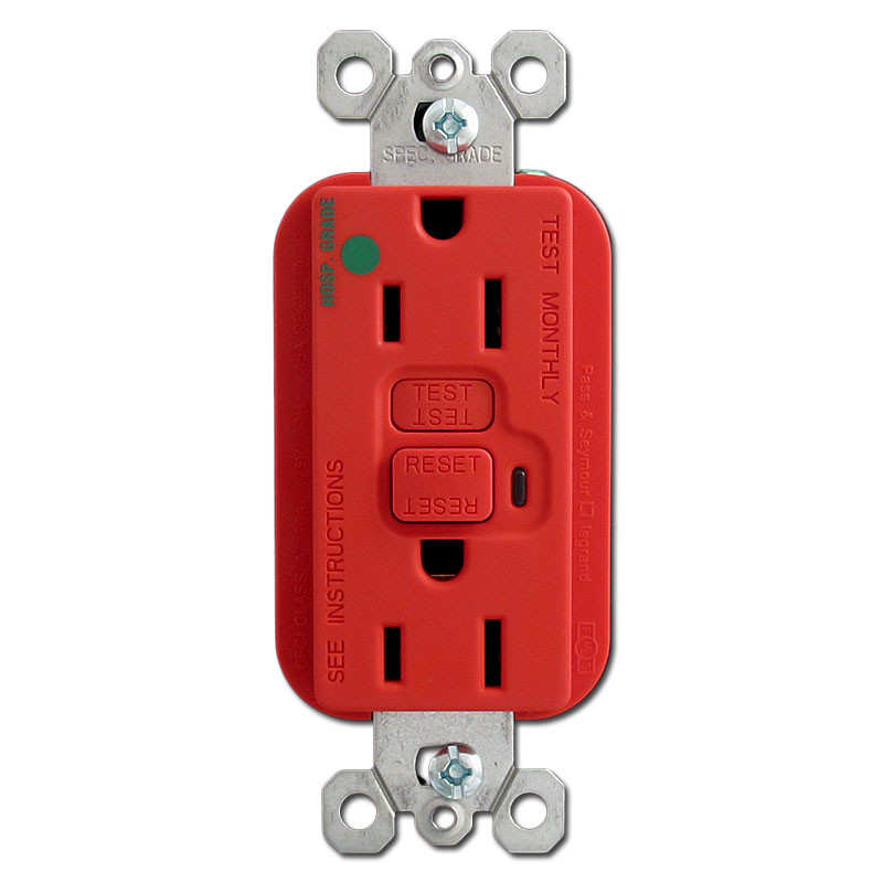 Red Hospital Grade 15A GFCI Receptacles Kyle Switch Plates