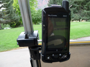 Sky Caddie SGX Holder Mounted to Golf Cart