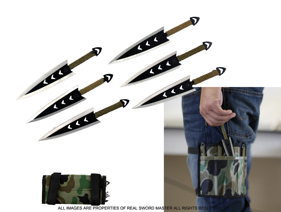BRAND NEW 6PC Throwing Knife Set with Leg Sheath Two Tone Black