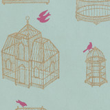 Gift Wrap - Birdcage - Pink Bird on Blue