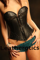 Studded black leather steel boned corset bondage cordage 1278