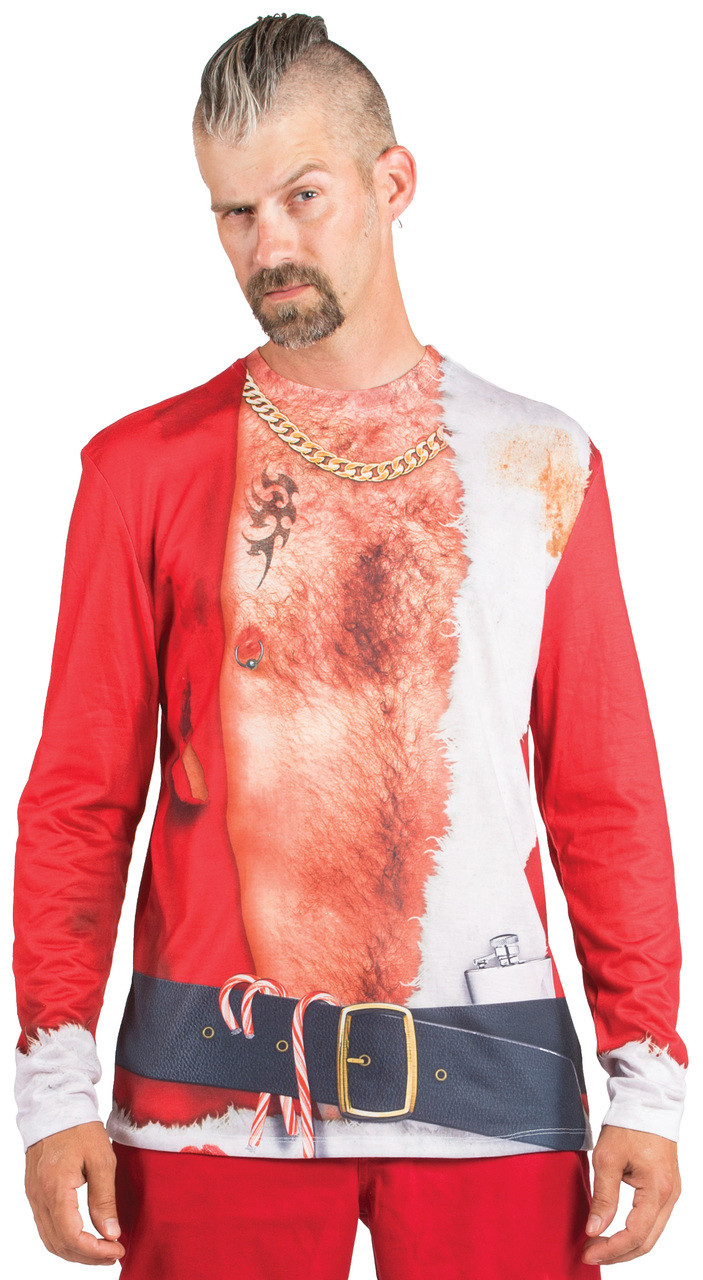 bad santa t shirt faux real ugly christmas dress shirt