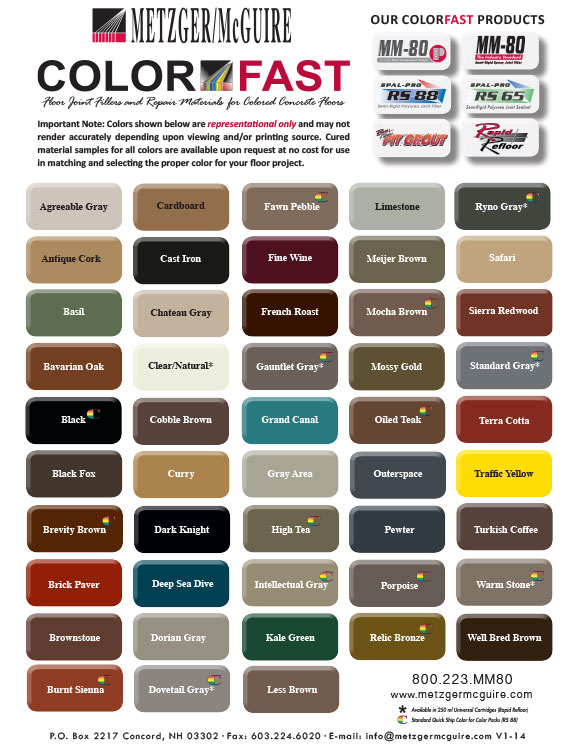 spal pro rs 88 polyurea joint filler metzger mcguire rs 88 color chart