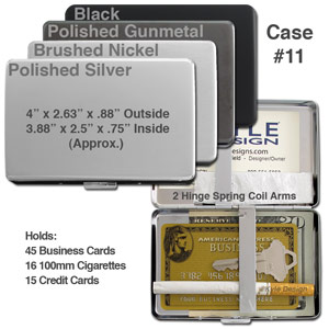 Metal wallet #11 for 16 100mm cigarettes or 15 credit cards. Metal wallet #11 for 16 100mm cigarettes or 15 credit cards.