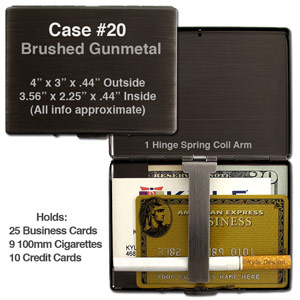 Metal wallet #20 holds 25 business cards or 9 cigarettes. Metal wallet #20 holds 25 business cards or 9 cigarettes.