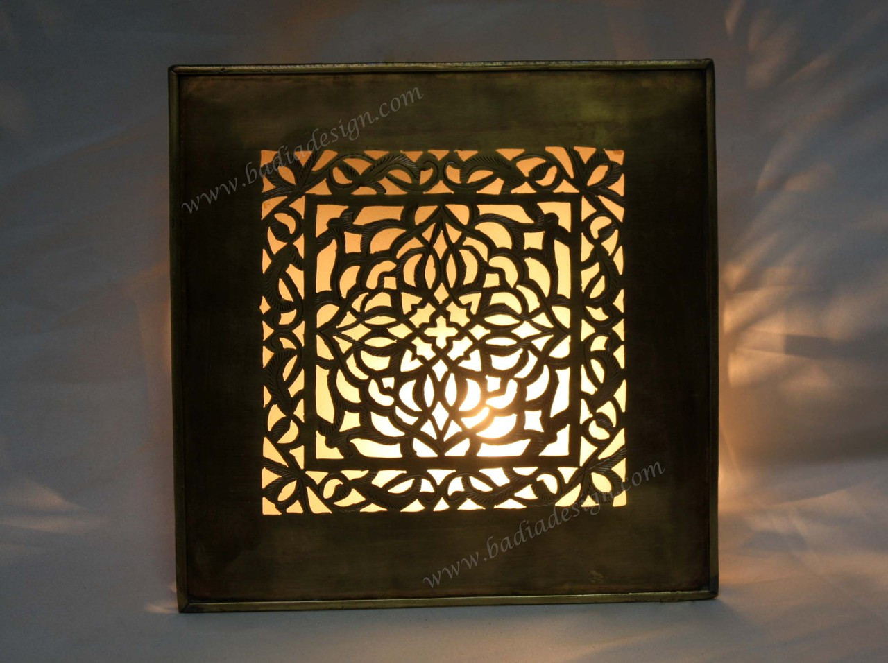 Decorative Moroccan Brass Wall Sconce with White Glass from Badia Design Inc.