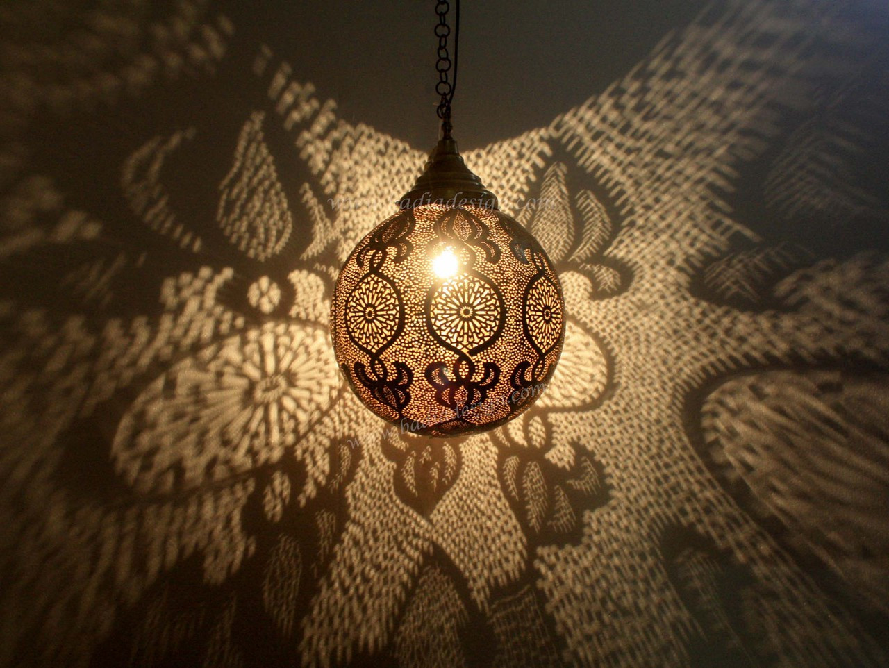 Moroccan Hand Punched Hanging Brass Ball Lantern