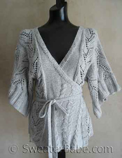 knitting pattern photo of #69 Cables and Lace Kimono Wrap Cardigan Knitting Pattern