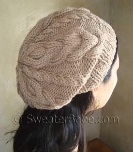 Very popular Slouchy 2-Way Cabled Hat PDF Knitting Pattern from SweaterBabe.com