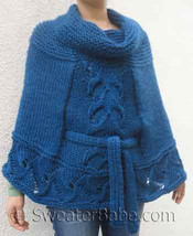 photo of #145 Cowl Neck Belted Poncho PDF Knitting Pattern