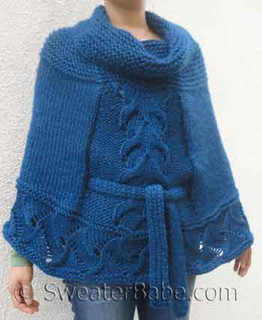 photo of #145 Cowl Neck Belted Poncho PDF Knitting Pattern