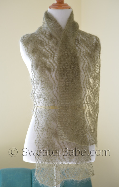 Knitting Pattern for Gossamer One-Ball Lace Scarf pattern from SweaterBabe.co...