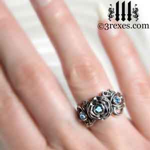 Silver rose wedding rings