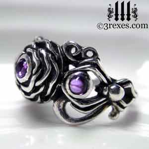 silver-rose-moon-spider-ring-purple-amethyst-cabochons