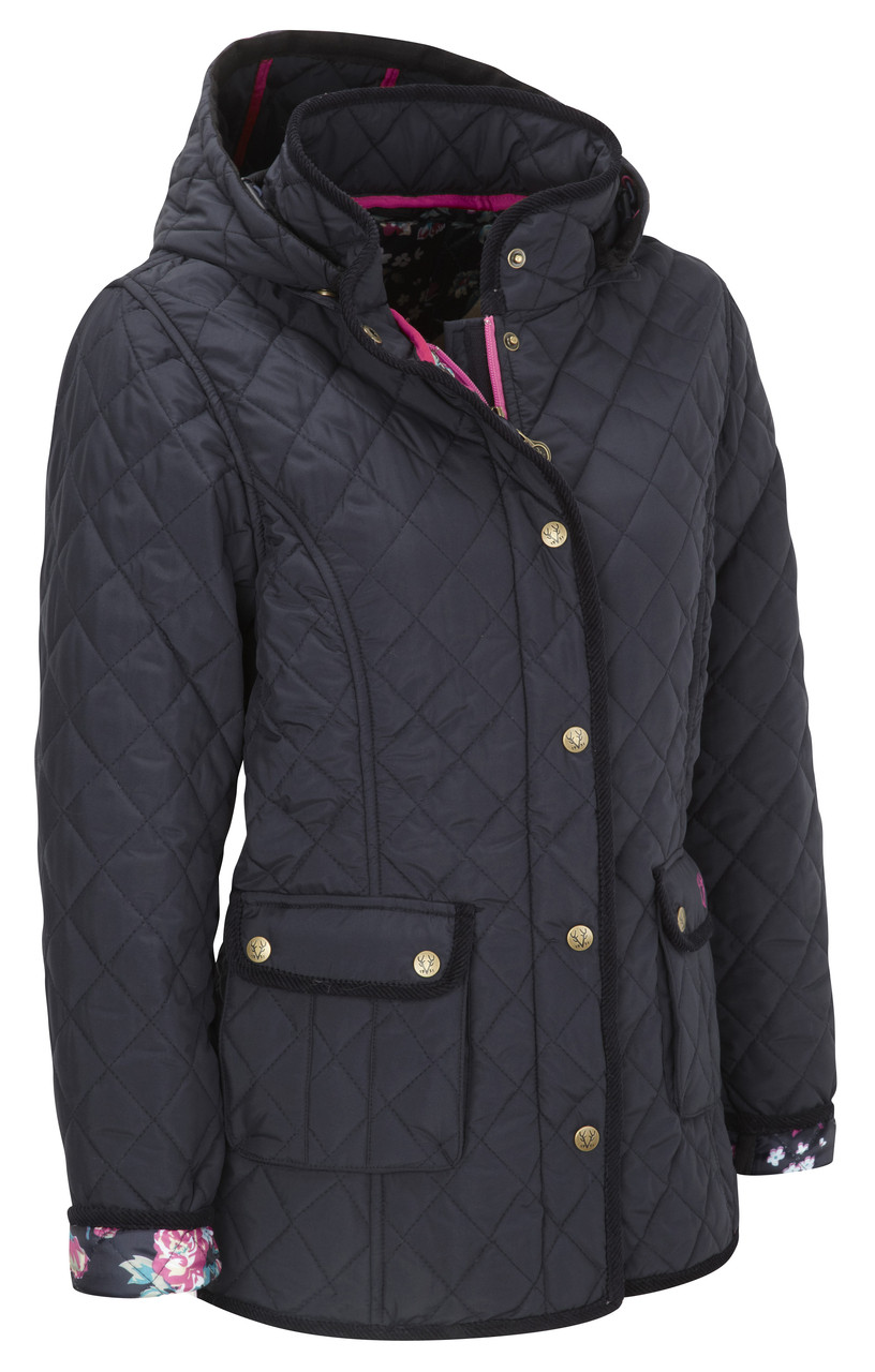 Womens Navy Blue Quilted Jacket Coat