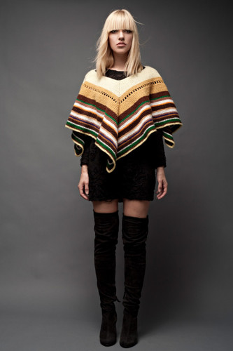 Vintage 70s Poncho Cape Knitted Mustard Cropped Pointy or Square ONE SIZE