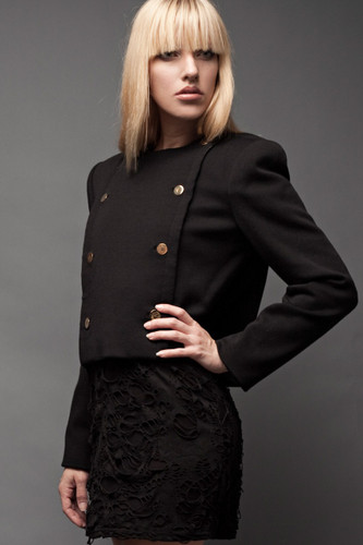 Vintage 80s Bill Blass Black Military Top Wool Knit Structured Gold Tone Buttons Shoulder Pads L (40" Bust)