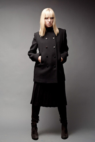 Vintage Nippon Coature Black Wool Coat Peacoat Pleated Skirt Set Double Breasted S M (26" Waist)