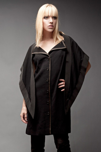 Vintage 60s Galanos LBD Black Wool Dress Shawl Plunging V Back Wrap Scarf L (40" Bust)