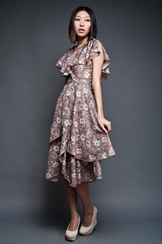 vintage 70s dress floral sheer wrap flowy  fluttery butterfly sleeves (26" waist)