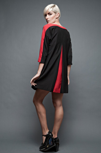 Prabal Gurung for Sephora tent shift dress A-line black red back pleating ONE SIZE
