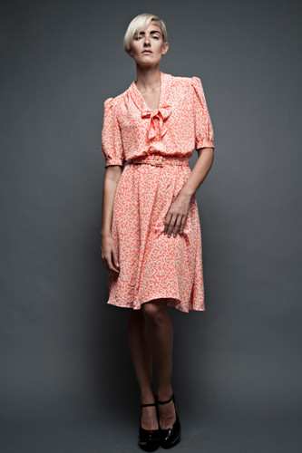 vintage 70s Diane Von Furstenberg dress DVF ascot short puff doll sleeves orange white tulip belt flowy ONE SIZE