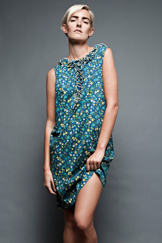 vintage 60s MOD day shift dress blue floral cotton flower ruffles sleeveless plus size XL 1X (42" bust)