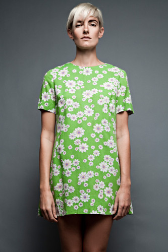 vintage 60s MOD lime green dress floral micro mini tunic top shift A-line short sleeves M L (40" bust)