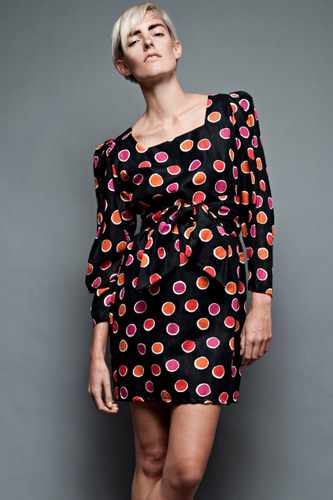 vintage 80s mini dress A-line bubble polka dot obi sash belt puff long sleeves ONE SIZE (40" bust)