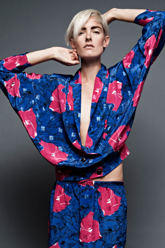 vintage 80s 2-piece mini skirt top deep plunging neckline batwing blue satin bold pink flower ONE SIZE