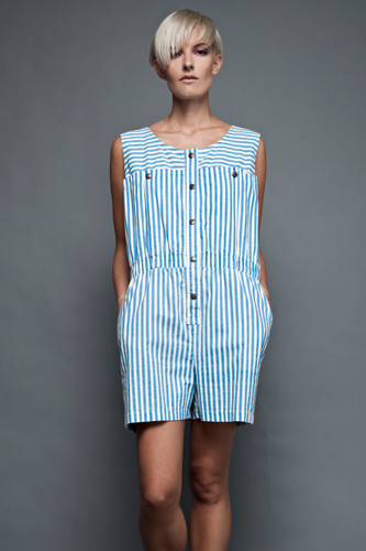 vintage 80s romper shorts cotton stripes blue pockets sleeveless XL 1X plus size (42" bust)