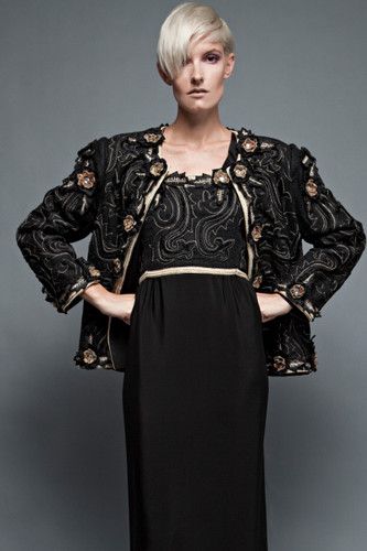 vintage 80s ornate maxi dress gown black evening jacket floral gold heavy embroidery plus size 2X (39" waist)