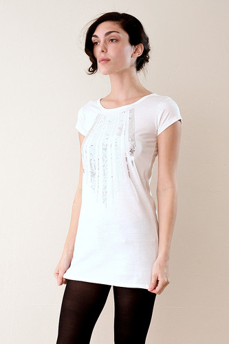 White Sequinned Tunic Mini Dress XS S M
