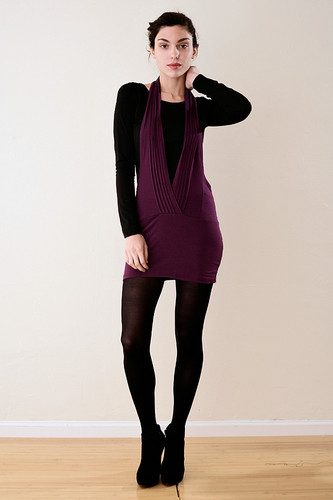 2-piece Purple Black Halter Mini Bodycon Dress Top Set XS S