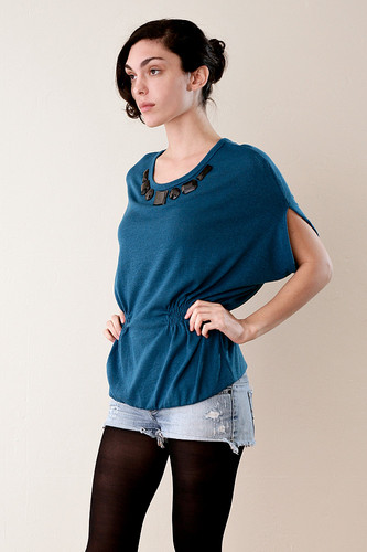 Blue Cocoon Knitted Blouse with Black Jewels ONE SIZE