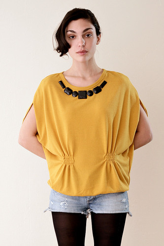 Mustard Cocoon Knitted Blouse with Black Jewels ONE SIZE