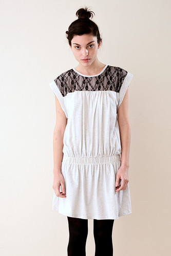 Light Heather Gray Mini Dress with Lace M
