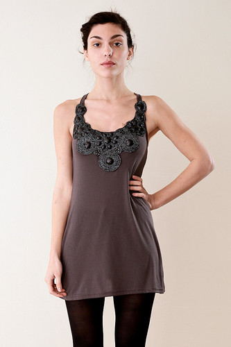 Gray Crossback Tank Mini Dress Top with Jewels XS