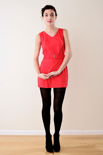 Tomato Red Sleeveless Shift Dress with Belt S
